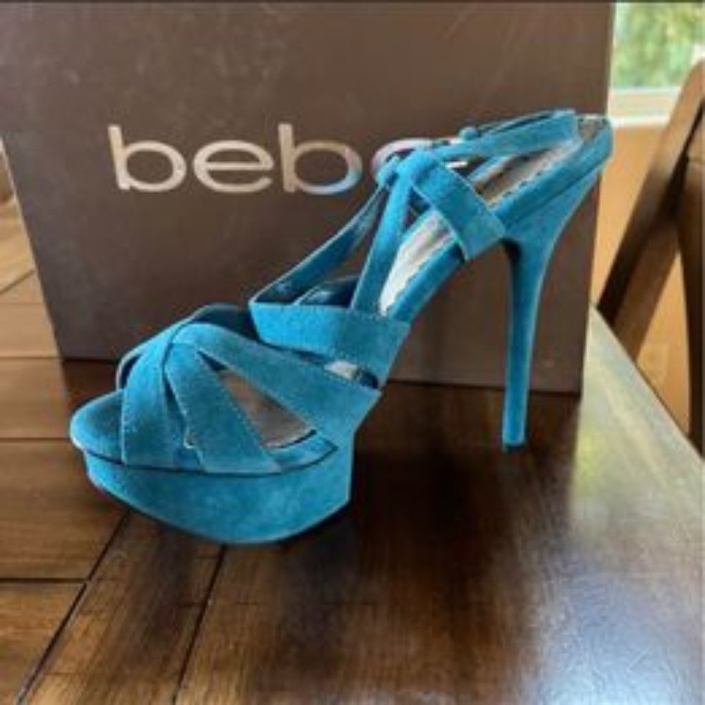 bebe Teal Blue Suede Platform Stiletto Heels